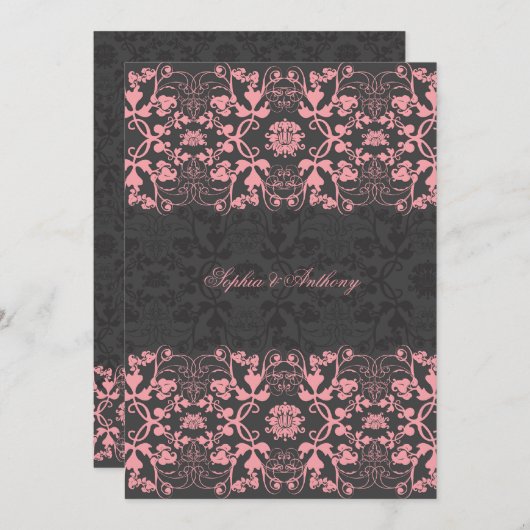Dentelle de Damask Swils Faire-part de mariage (Devant / Derrière)
