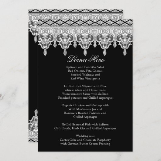 Dentelle de déversement, noir et blanc - Menu du d (Devant / Derrière)