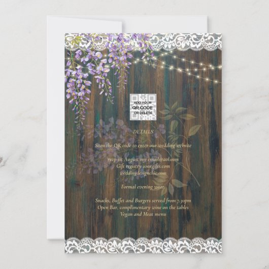 Dentelle de Faire-part de mariage florale rustique (Dos)