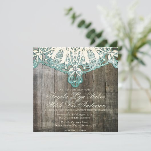 Dentelle de pays et faire-part de mariage rustique (Debout devant)