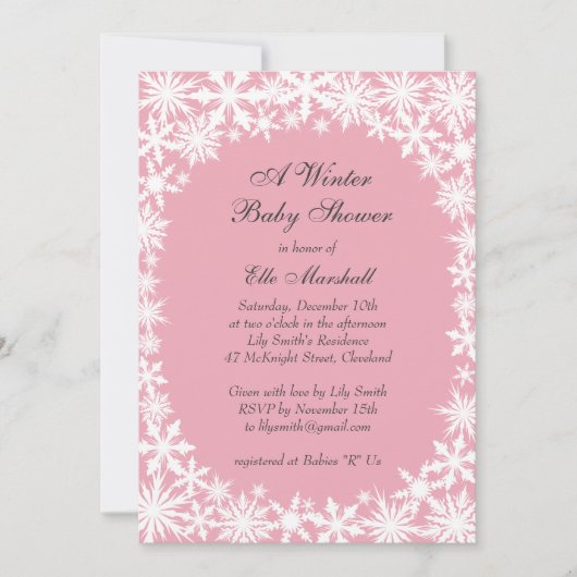 Dentelle d'hiver Baby shower rose Invitation (Devant)