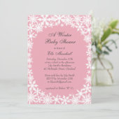 Dentelle d'hiver Baby shower rose Invitation (Debout devant)
