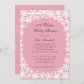 Dentelle d'hiver Baby shower rose Invitation (Devant / Derrière)