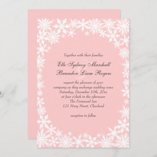Dentelle d'hiver sur Faire-part de mariage blush (Devant / Derrière)
