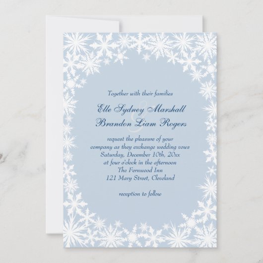 Dentelle d'hiver sur la Faire-part de mariage bleu (Devant)