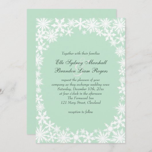 Dentelle d'hiver sur le faire-part de mariage en (Devant / Derrière)