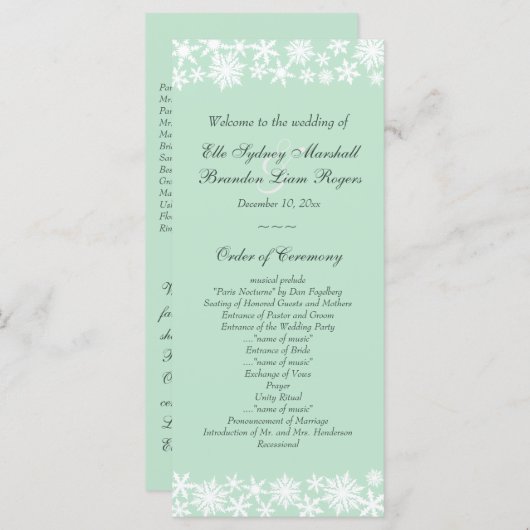 Dentelle d'hiver sur le programme de mariage de la (Devant / Derrière)