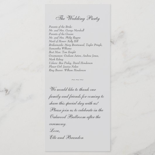 Dentelle d'hiver sur le programme de mariage gris (Dos)