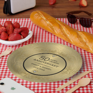 Dentelle d'or 50e anniversaire mariage assiette de