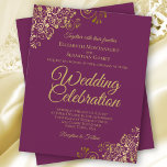 Dentelle d'or BUDGET Cassis violet Faire-part de m<br><div class="desc">Ces invitations de mariage abordables et abordables sont le choix parfait pour la classe, le style et la beauté sur un budget. Le design se compose d'un arrière - plan couleur cassis violet, magenta ou baies avec des boucles dorées et des tourbillons dans les coins. La typographie comprend des lettres...</div>