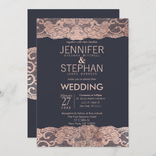 Dentelle d'or et invitations roses de mariage de