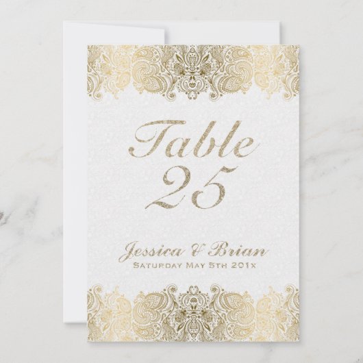 Dentelle d'or et Mariage blanc Numéro de table (Dos)