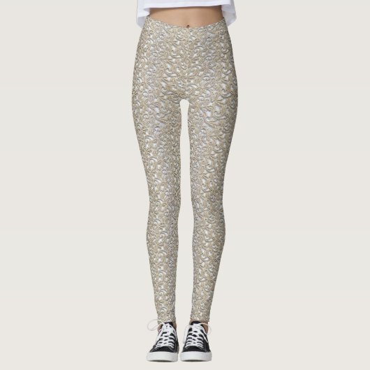 Dentelle d'or Motif Yoga Gym Exercice Leggings Pan (Devant)