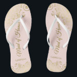 Dentelle d'or rose pâle Élégante Maid of Honor Mar<br><div class="desc">Ces belles tongs mariages sont une excellente façon de remercier et de reconnaître votre bonne d'honneur tout en lui épargnant les pieds en même temps. Dispose d'un design élégant avec dentelle dorée sur un arrière - plan rose pâle et blush et de lettres de script de couleur or fantaisie. Le...</div>