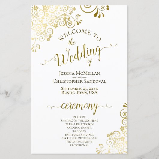 Dentelle d'or sur blanc Élégant programme de maria (Devant)