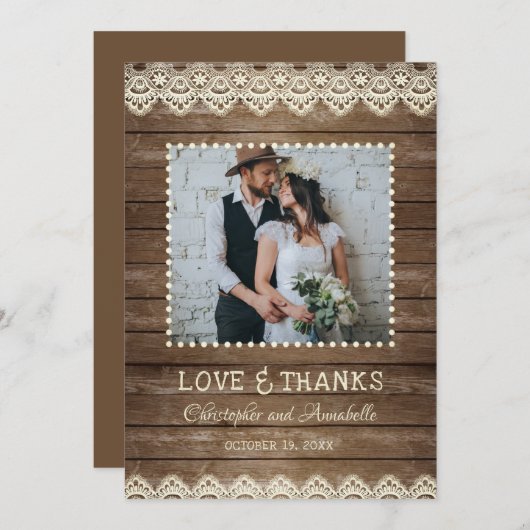 Dentelle en bois rustique Mariage photo Merci (Devant / Derrière)