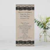 Dentelle en noir sur Burlap Programme de mariage (Debout devant)