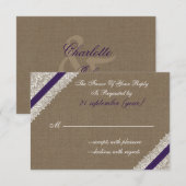 Dentelle et burlap FAUX avec rsvp violet 3,5 x 5 (Devant / Derrière)