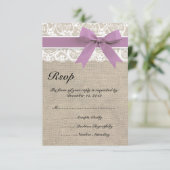 Dentelle et Burlap Look Olive RSVP Card Purple (Debout devant)