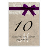 Dentelle et Burlap Rustique Mariage carte - Plum (Dos)