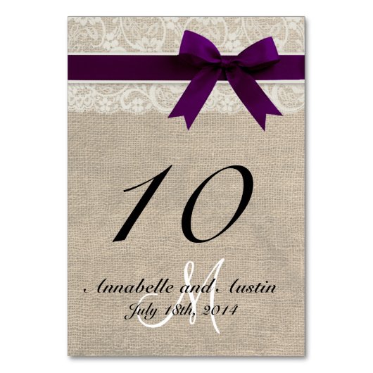 Dentelle et Burlap Rustique Mariage carte - Plum (Par défaut)
