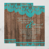 Dentelle et Faire-part de mariage en bois Turquois (Devant / Derrière)
