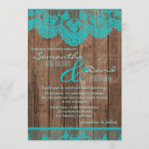 Dentelle et Faire-part de mariage en bois Turquois