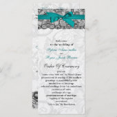 Dentelle et ruban aqua, programmes de mariage noir (Devant / Derrière)