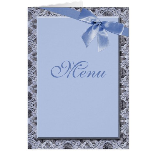 Dentelle et ruban bleus - cartes de menu de (Devant)