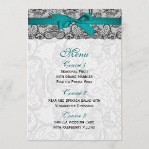 Dentelle et ruban de faux aqua, mariage noir Menu