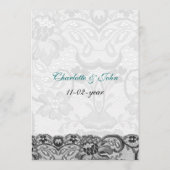 Dentelle et ruban de faux aqua, mariage noir Menu (Dos)