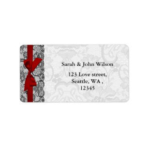 Dentelle et ruban rouge, noir étiquette de adresse