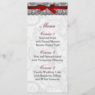 Dentelle et ruban rouge, noir mariage Menu
