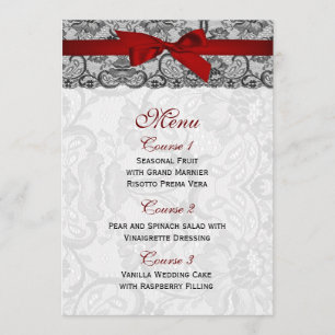 Dentelle et ruban rouge, noir mariage Menu