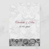 Dentelle et ruban rouge, noir mariage Menu (Dos)