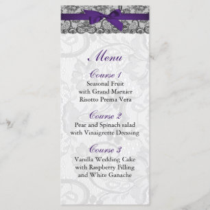 Dentelle et ruban violet noir mariage Menu