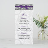 Dentelle et ruban violet noir mariage Menu (Debout devant)