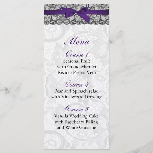 Dentelle et ruban violet noir mariage Menu (Devant)
