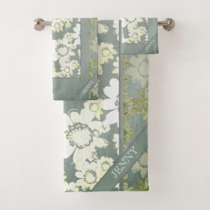 Dentelle florale blanche et grise Monogrammes Serv
