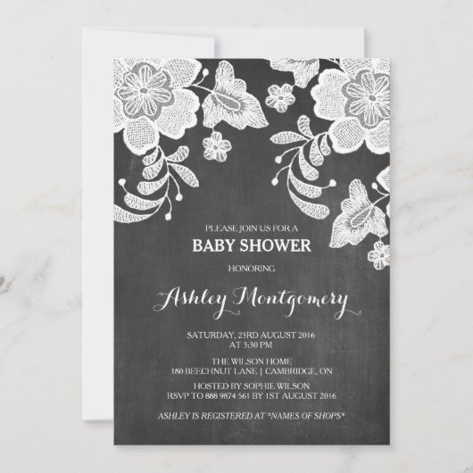Dentelle florale | Invitation Baby shower de table (Devant)
