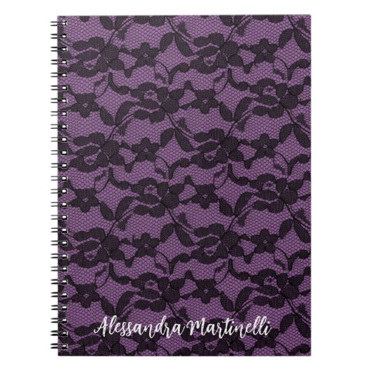 Dentelle florale noire sur cahier violet (Devant)