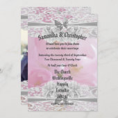 Dentelle florale rose mariage invitation photo (Devant / Derrière)