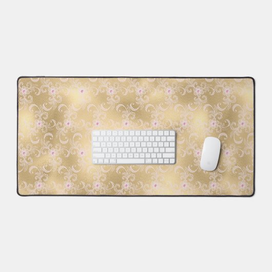 Dentelle florale rose or (Clavier et souris)