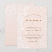 Dentelle florale rose pâle Quinceanera Invitation (Devant / Derrière)