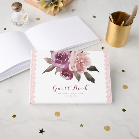 Dentelle florale rustique aquarelle livre d'hôtes  (Recto ouvert)