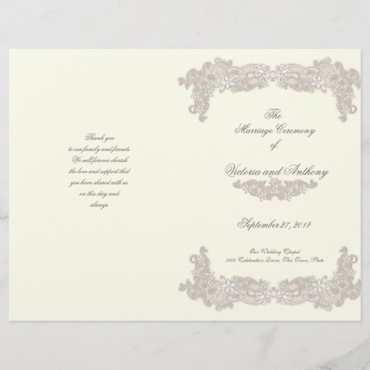 Dentelle florale victorienne Programme de mariage (Devant)