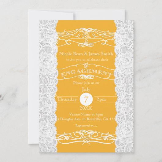 Dentelle Jaune & Blanc Élégantes Invitations FIANÇ (Devant)