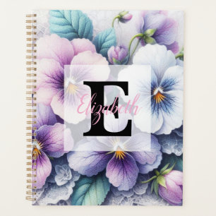 Dentelle monogramme florale fleurs pensées rose vi