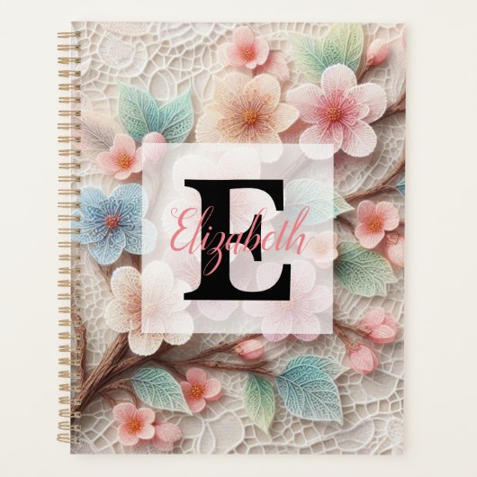 Dentelle monogramme florale rose pastel fleur de c (Devant)