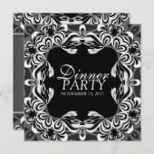 Dentelle Noir Blanc Décor Élégant Dîner Invitation (Devant / Derrière)